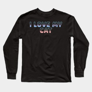 I Love My Cat Classic Video Game Graphic Peach Purple Blue Gradient Long Sleeve T-Shirt